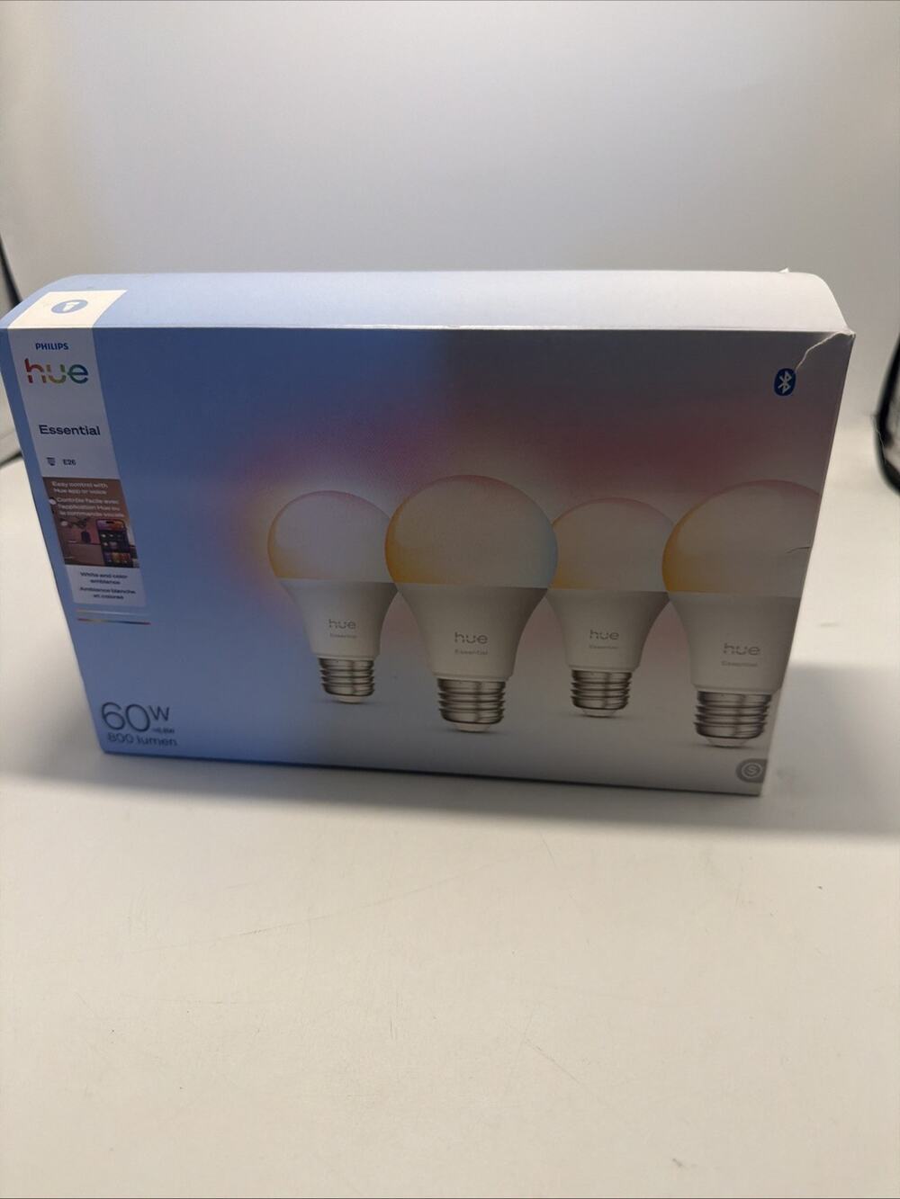 Philips Hue Essential A19 E26 Smart Bulb 800lm 8.8W 4-Pack Color